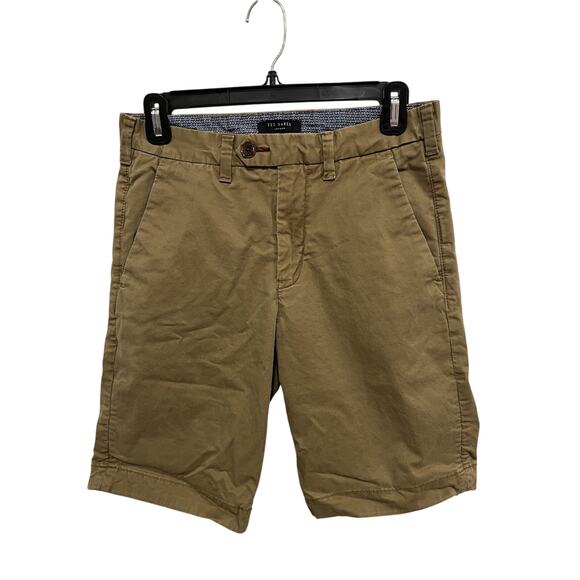 Ted Baker London Womens Khaki Cotton Shorts Size 28R Front & Back Pockets - Picture 1 of 11